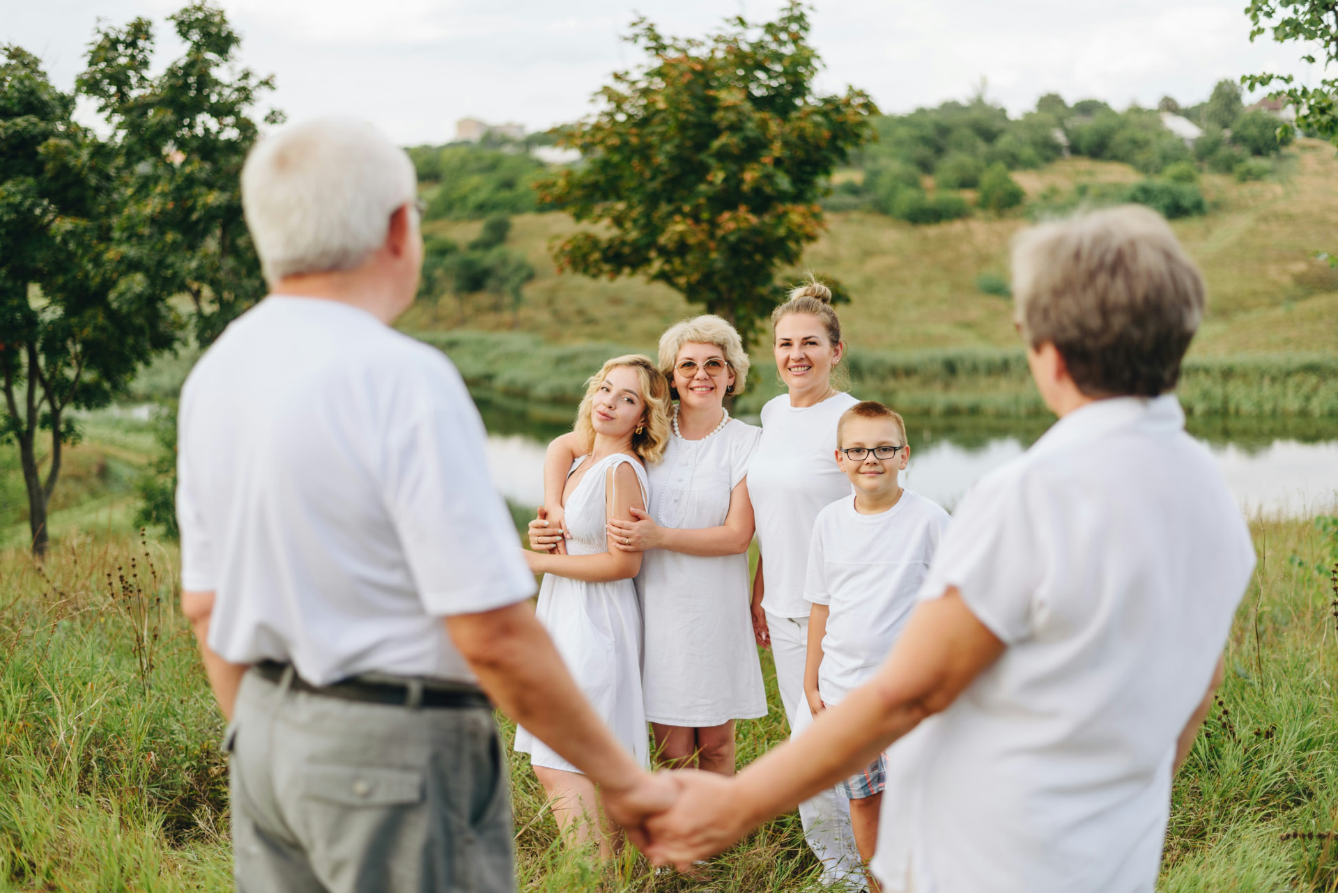 Three generations of a family together outdoors